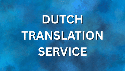 Dutch Translation Services text on a dark blue background with elegant geometric and fleur-de-lis design elements.