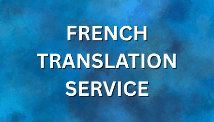 French Translation Services text on a dark blue background with elegant geometric and fleur-de-lis design elements.